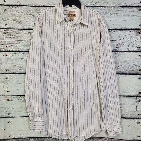 Industrial Exchange Men’s Classic Fit Striped Button-Up Shirt White Green Medium - Picture 1 of 5